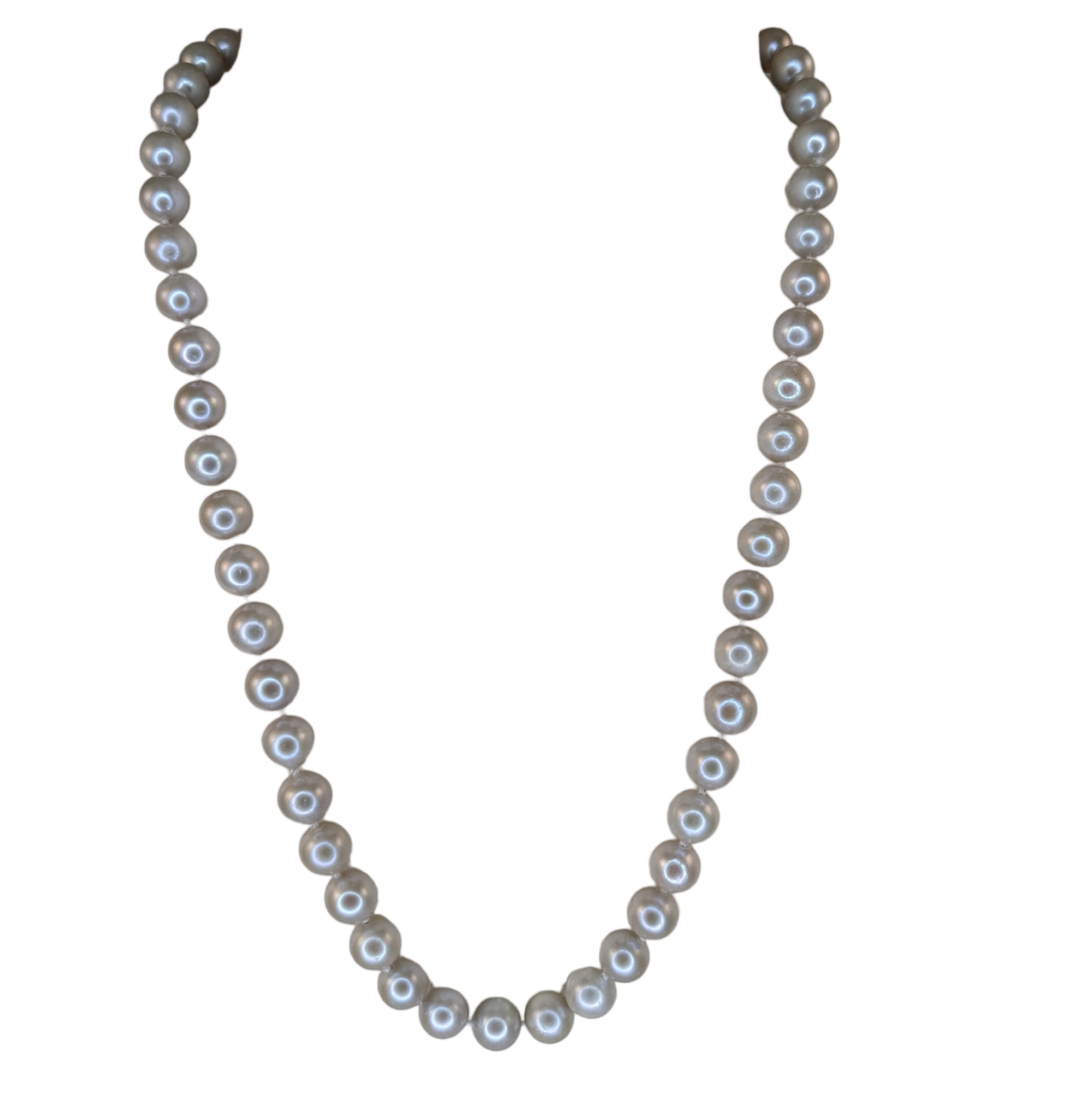 20-inch silver-grey pearl necklace with magnetic clasp