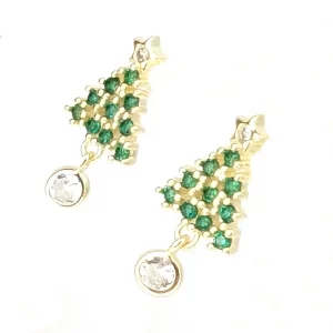 Christmas tree silver earrings