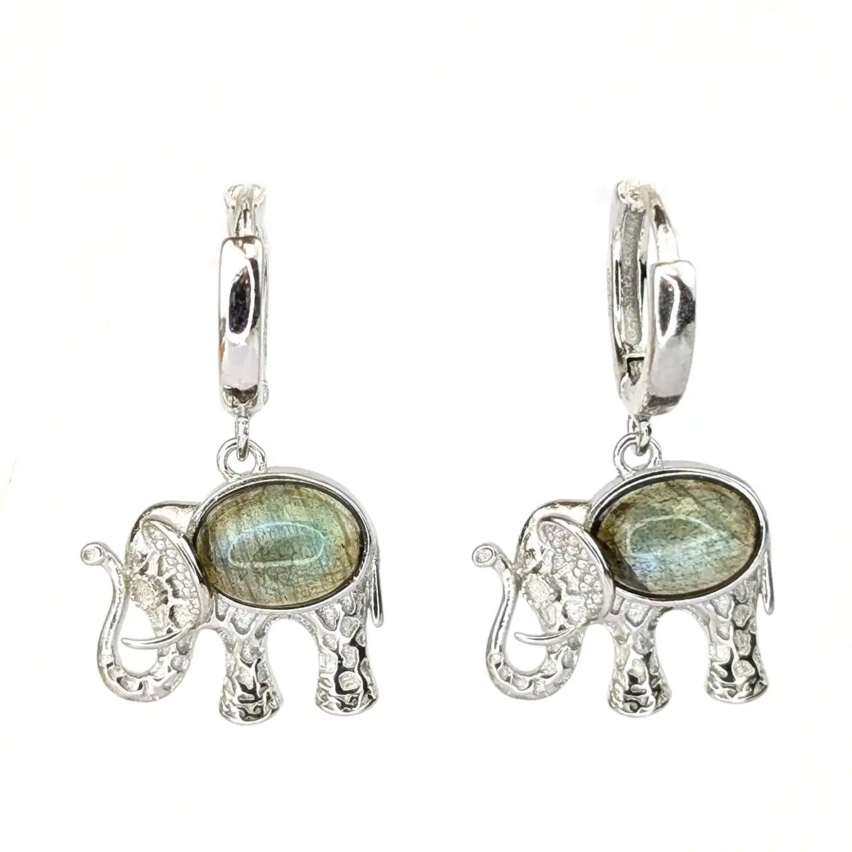 Silver and Gemstone Elephant Earrings - Image 11