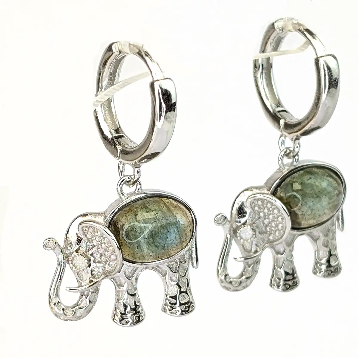 Silver and Gemstone Elephant Earrings - Image 10
