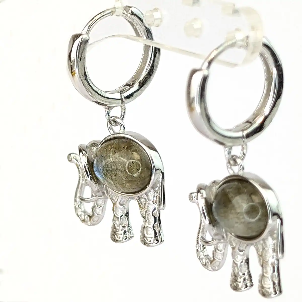 Silver and Gemstone Elephant Earrings - Image 8