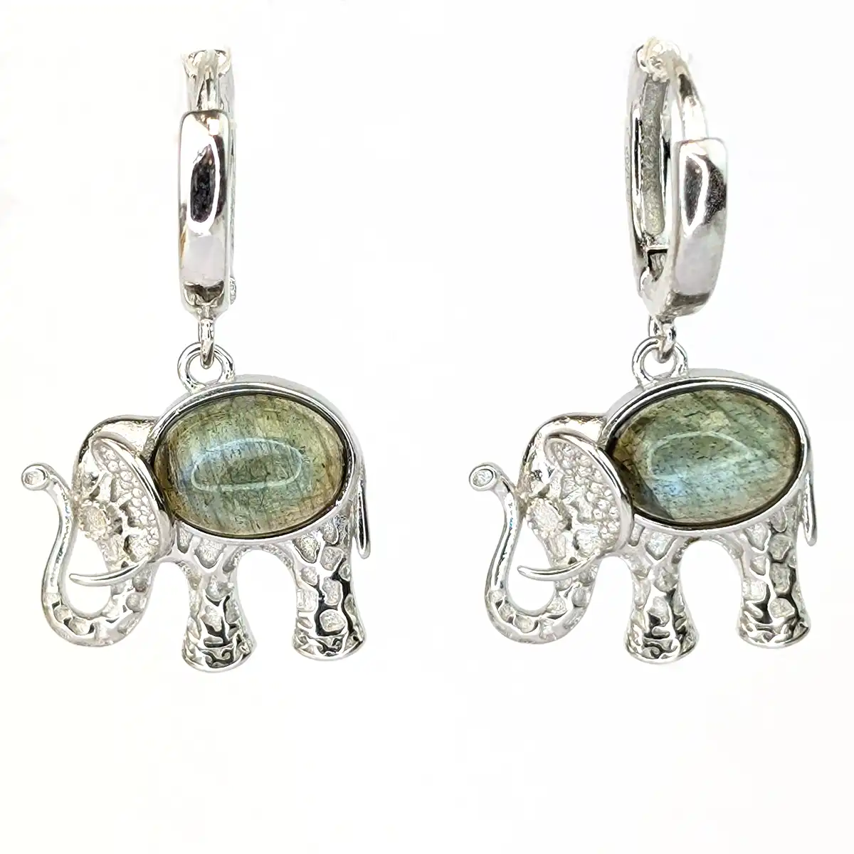 Silver and Gemstone Elephant Earrings - Image 2