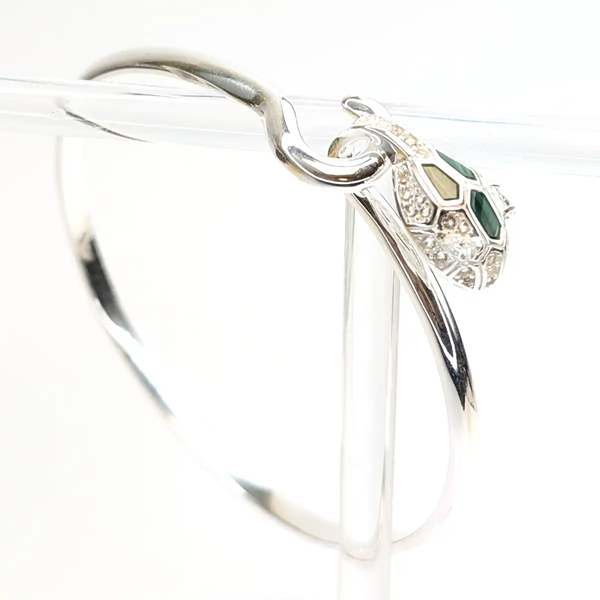 White Topaz and Malachite Silver Dragon Bangle - Image 2