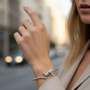White Topaz and Malachite Silver Dragon Bangle