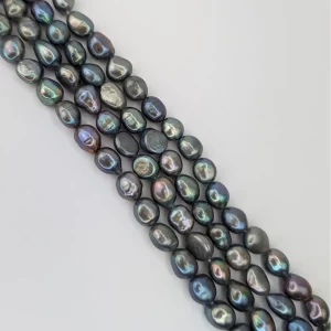 Alternative view of 9mm Freshwater Baroque Loose Pearl String, Peacock Dark Silver