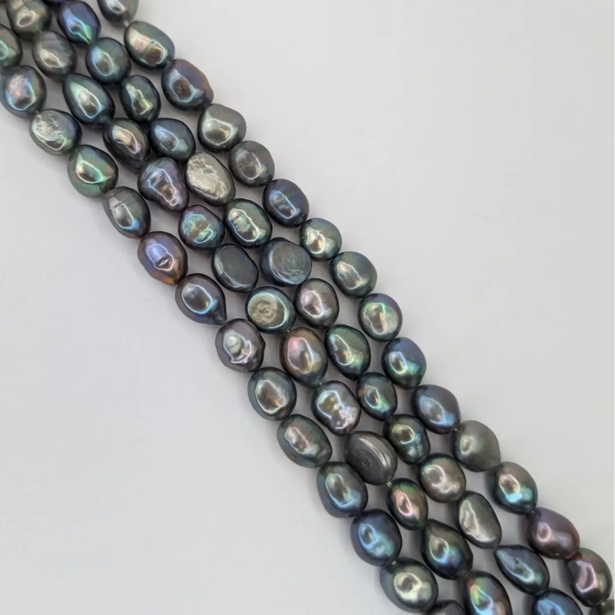 9mm Freshwater Baroque Loose Pearl String, Peacock Dark Silver - Image 2