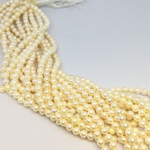 Beautiful Cream Akoya Pearl Loose String, 6-6.5mm, round-slightly baroque - Image 2