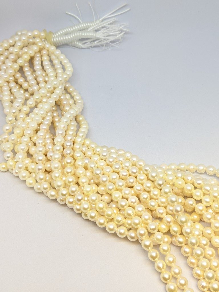 Beautiful Cream Akoya Pearl Loose String, 6-6.5mm, round-slightly baroque - Image 2