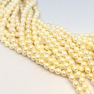 Beautiful Cream Akoya Pearl Loose String, 6-6.5mm, round-slightly baroque - Image 3
