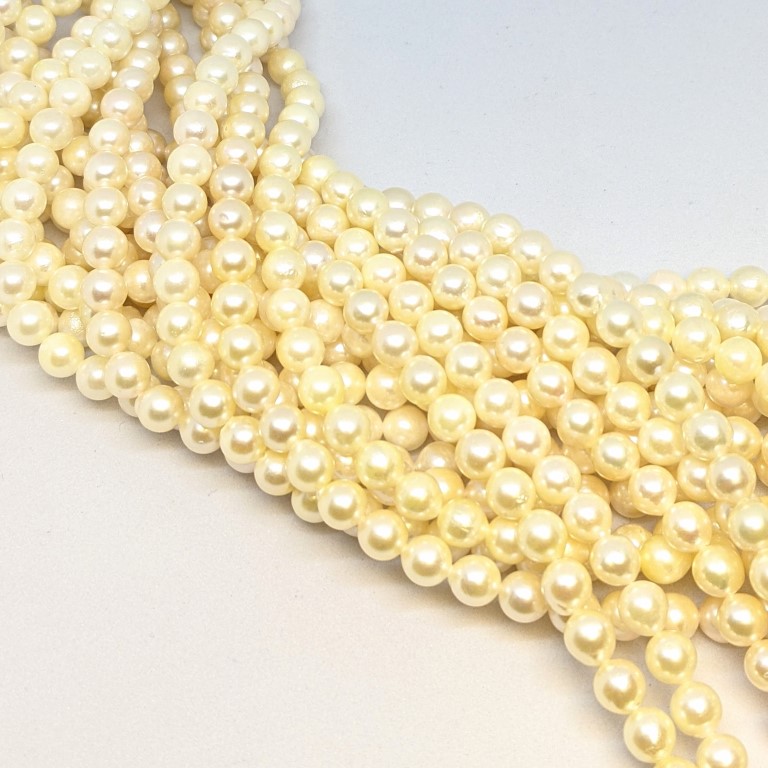 Beautiful Cream Akoya Pearl Loose String, 6-6.5mm, round-slightly baroque - Image 3