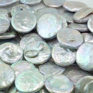 20mm Freshwater Silver Coin Pearls, Loose Pearl String