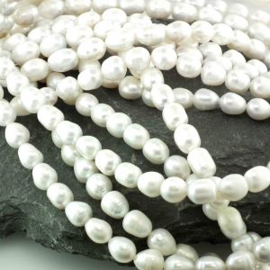 Freshwater White Rice Pearl, loose Pearl String 7mm