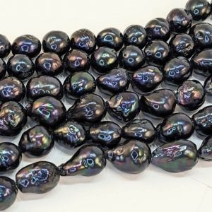 Black Baroque Oval Freshwater Pearl, loose string, 13mm