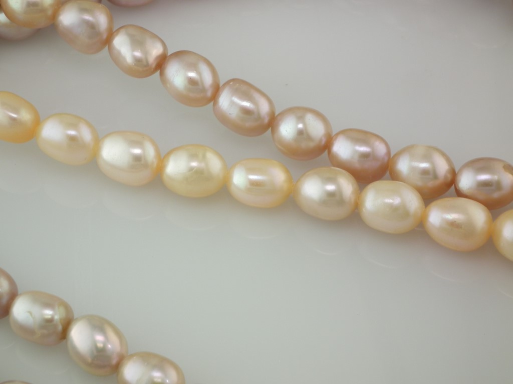 8mm Freshwater Rice Pearl loose string Lilac / Peach - Image 2