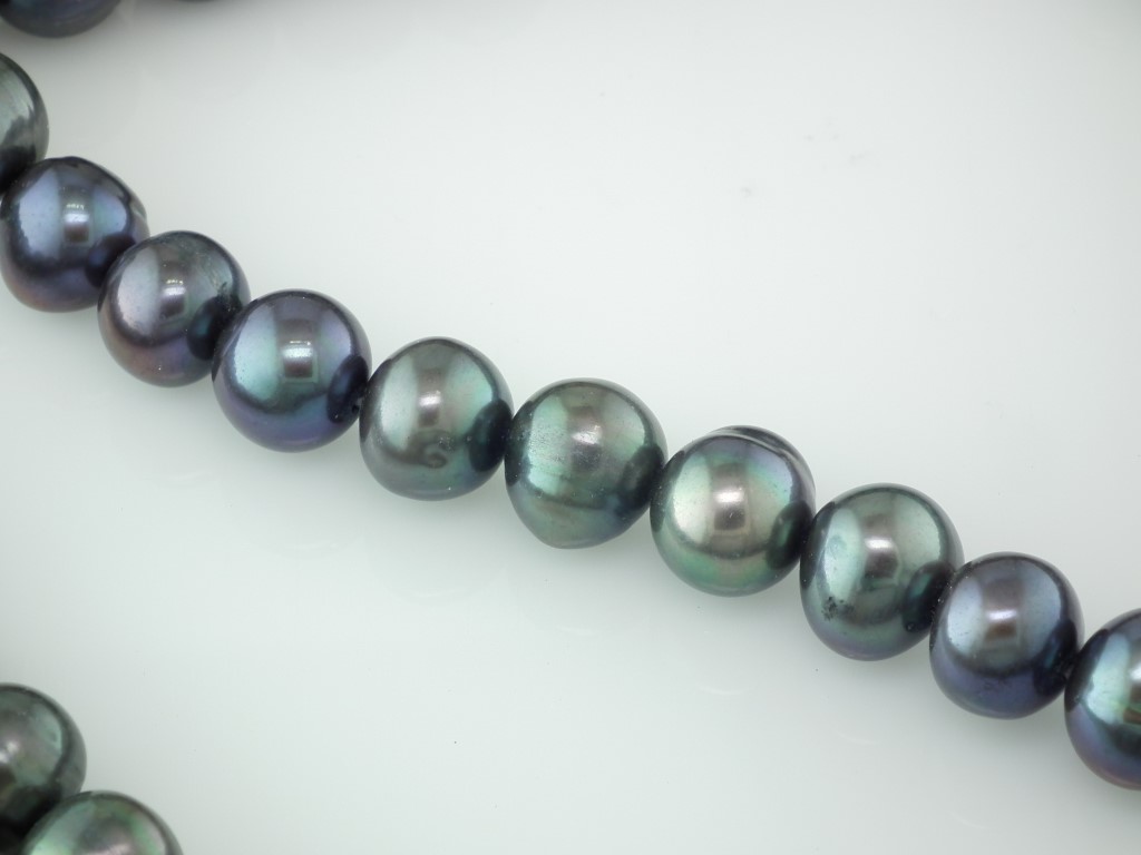 9mm Freshwater Semi-round Pearl string, Peacock Black - Image 2