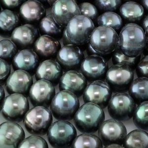 9mm Freshwater Semi-round Pearl string, Peacock Black