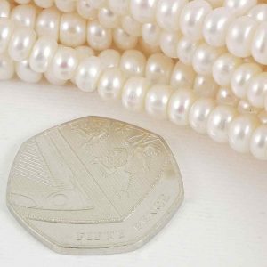 6mm Flattened Oval, Freshwater Pearl loose string, White - Image 3