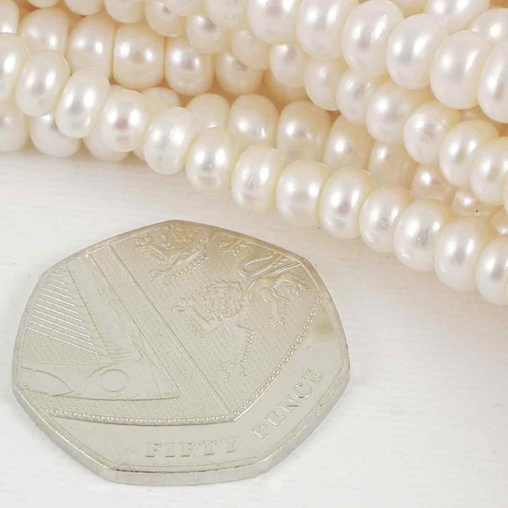 6mm Flattened Oval, Freshwater Pearl loose string, White - Image 3