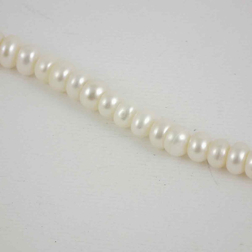 6mm Flattened Oval, Freshwater Pearl loose string, White - Image 2