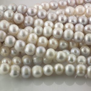 9-10mm Freshwater Off Round Pearl Loose String, White-Lilac - Image 3