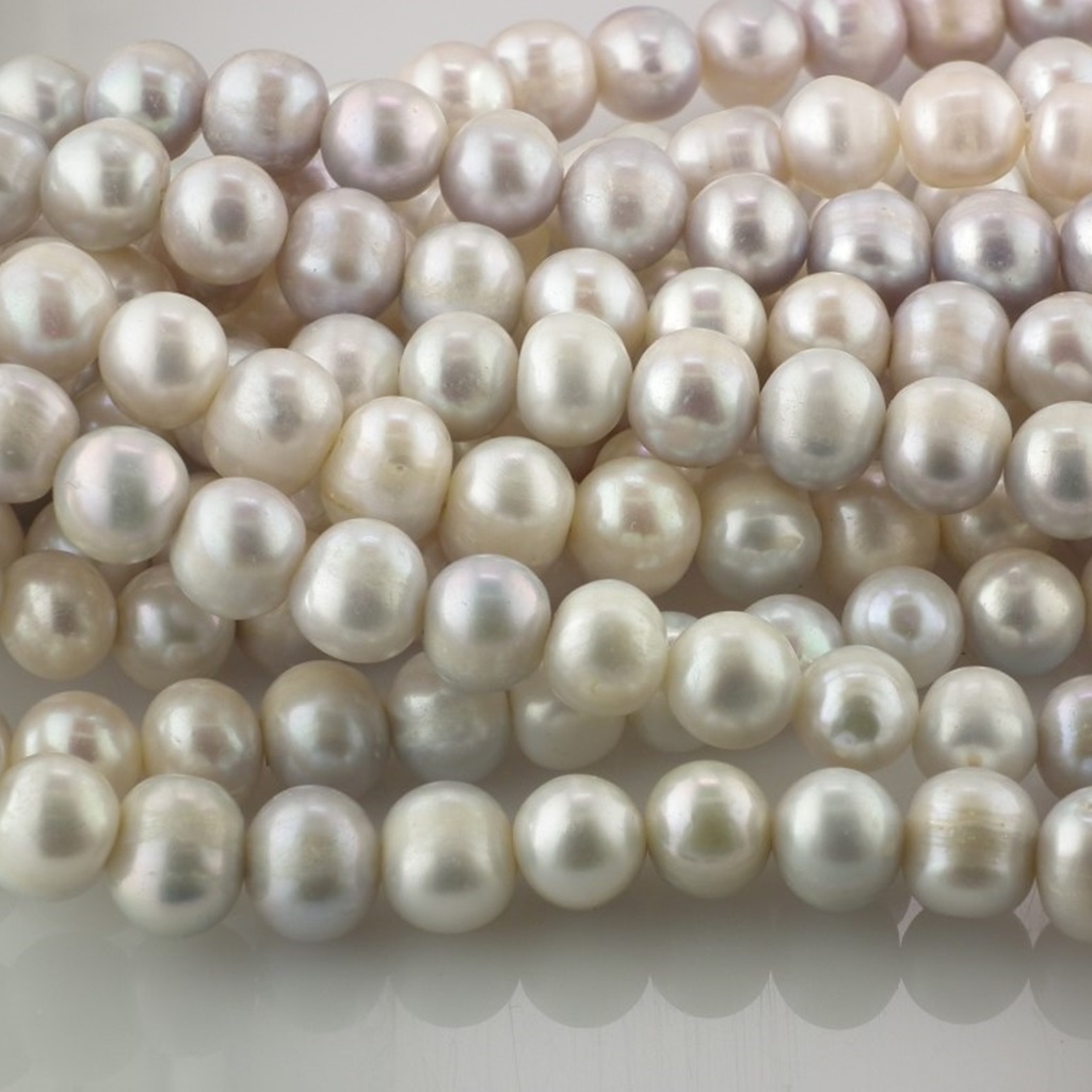 9-10mm Freshwater Off Round Pearl Loose String, White-Lilac - Image 3
