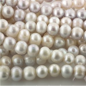 9-10mm Freshwater Off Round Pearl Loose String, White-Lilac