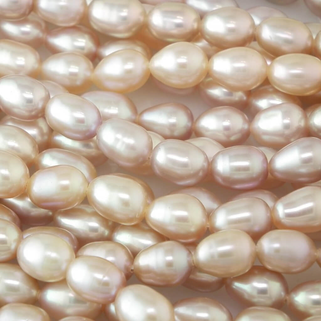 6mm Freshwater Rice Pearl, White, Lilac or Peach, Loose String - Image 2