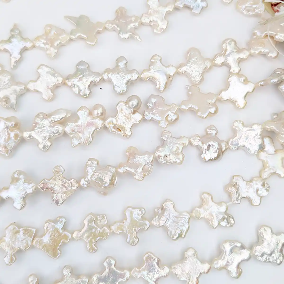 Celtic Cross-shaped Baroque Freshwater Pearl String, White - Image 2