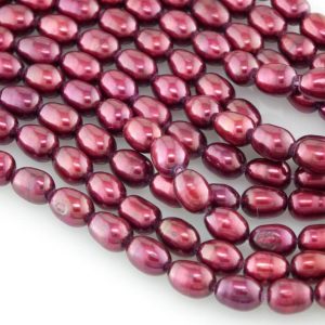 4.5-5mm Burgundy Red Rice Pearls Loose String