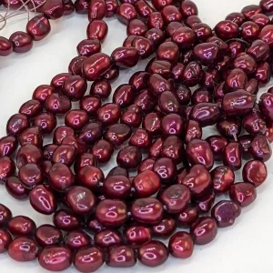 Alternative view of 8mm Freshwater baroque pearl, loose string, Burgundy Red
