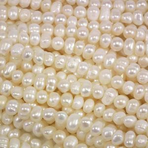 5-6mm Freshwater Potato Pearls, Loose String, White or Peach