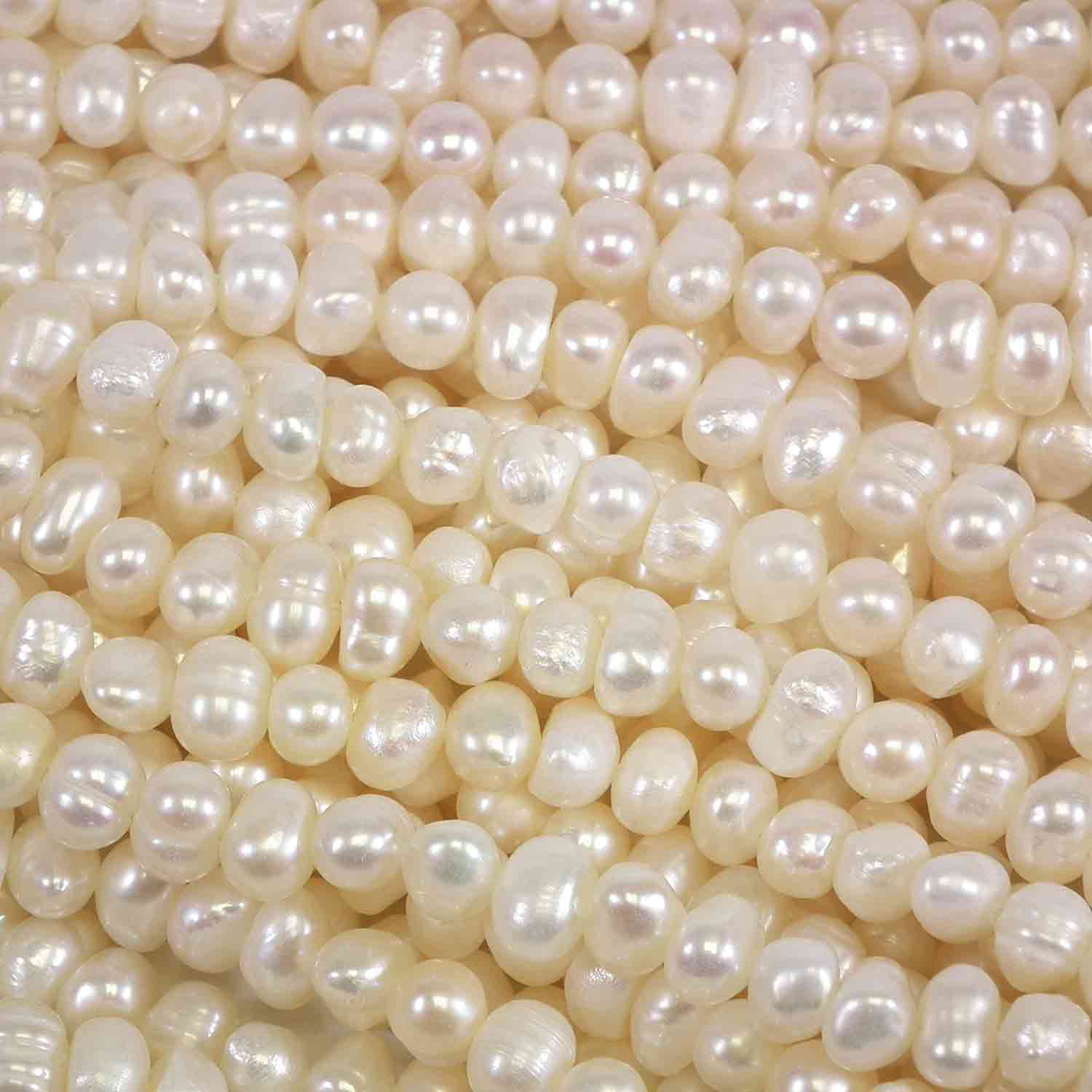 5-6mm Freshwater Potato Pearls, Loose String, White or Peach - Image 4