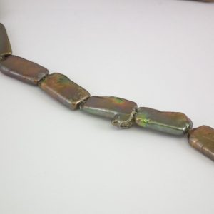 Alternative view of Oblong Flat Lozenge-shaped Freshwater Pearl String, Greeny-bronze