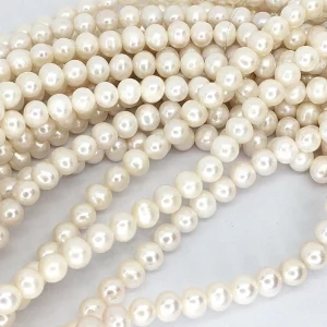 7mm Near-round Pearl Loose String, White - Image 3