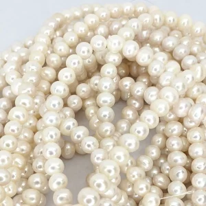 7mm Near-round Pearl Loose String, White - Image 5