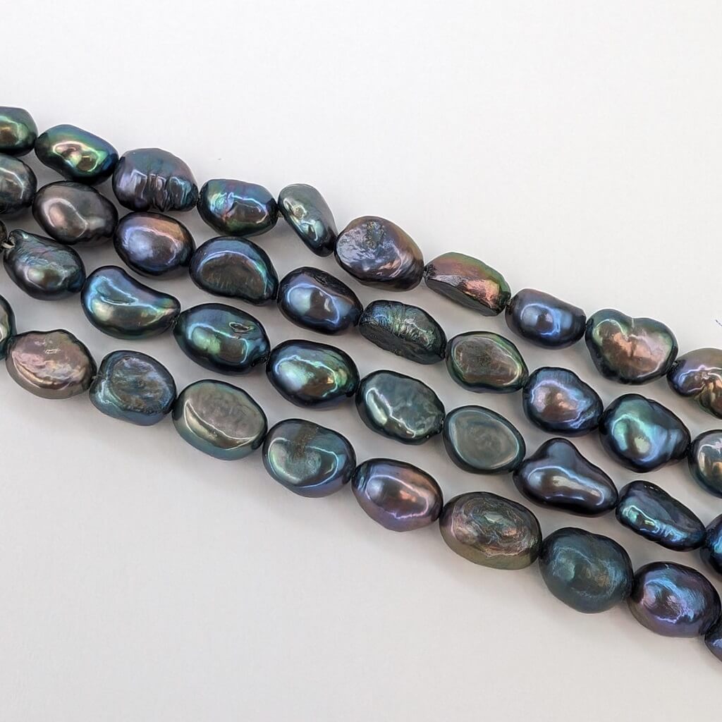Peacock Black Freshwater Baroque Rice Pearl String 6 x 9 mm - Image 3
