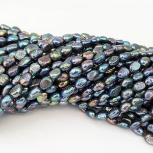 Alternative view of Peacock Black Freshwater Baroque Rice Pearl String 6 x 9 mm