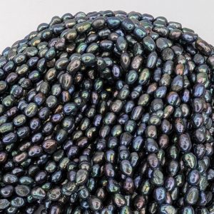 Baroque Rice Pearl String, Peacock Black 5 x 7 mm