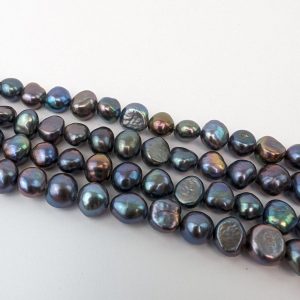 Alternative view of Freshwater Baroque Loose Pearl String, Peacock Silver-Black 8mm