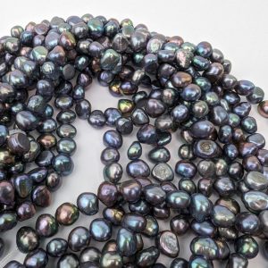 Freshwater Baroque Loose Pearl String, Peacock Silver-Black 8mm