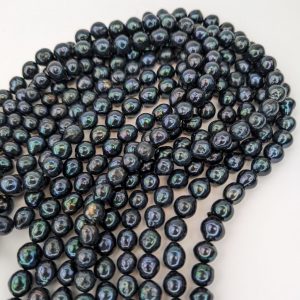 Deep Black Freshwater Pearls - 10-12mm, near-round
