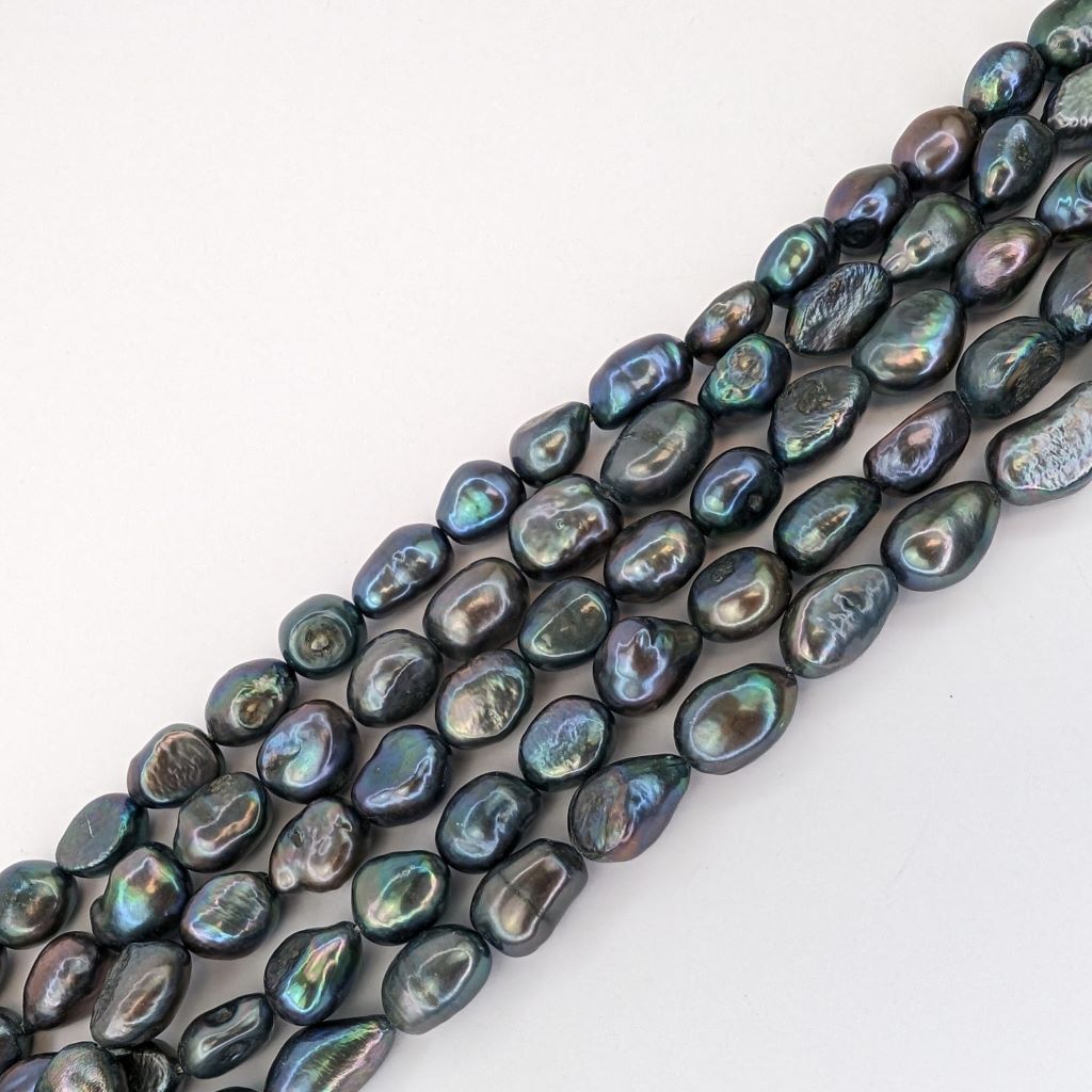 10mm Freshwater Baroque Loose Pearl String, Peacock Silver-Black - Image 2