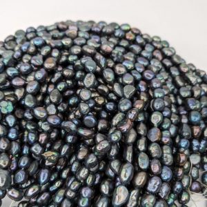 10mm Freshwater Baroque Loose Pearl String, Peacock Silver-Black