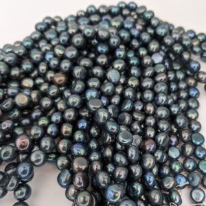 10mm Freshwater Baroque Loose Pearl String, Peacock Silver-Black