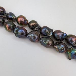 Baroque Freshwater Pearl Loose String, Peacock-black AA Grade - Image 2