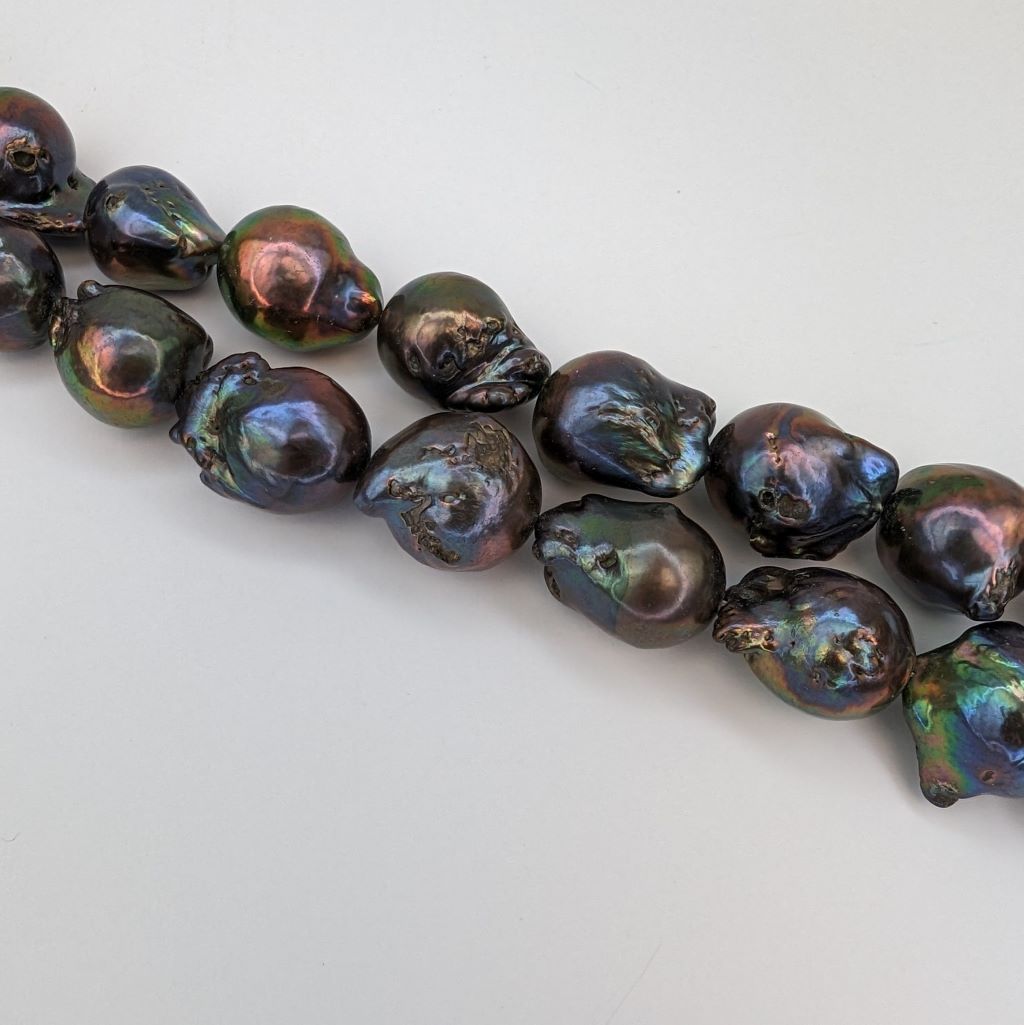 Baroque Freshwater Pearl Loose String, Peacock-black AA Grade - Image 2