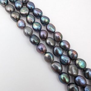 Alternative view of Fat Baroque Loose Pearl String, 10mm Peacock Silver-Black