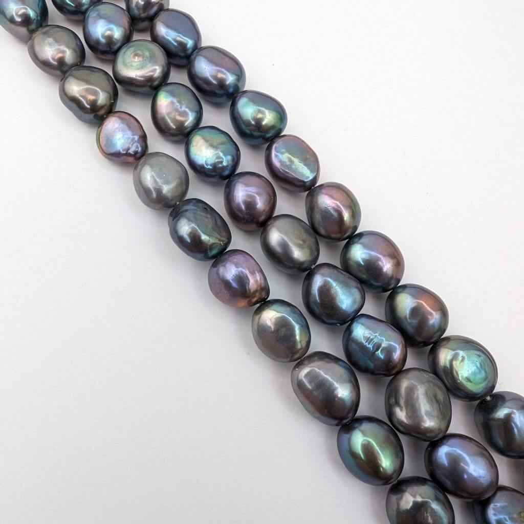 Fat Baroque Loose Pearl String, 10mm Peacock Silver-Black - Image 2