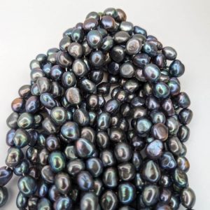 Fat Baroque Loose Pearl String, 10mm Peacock Silver-Black
