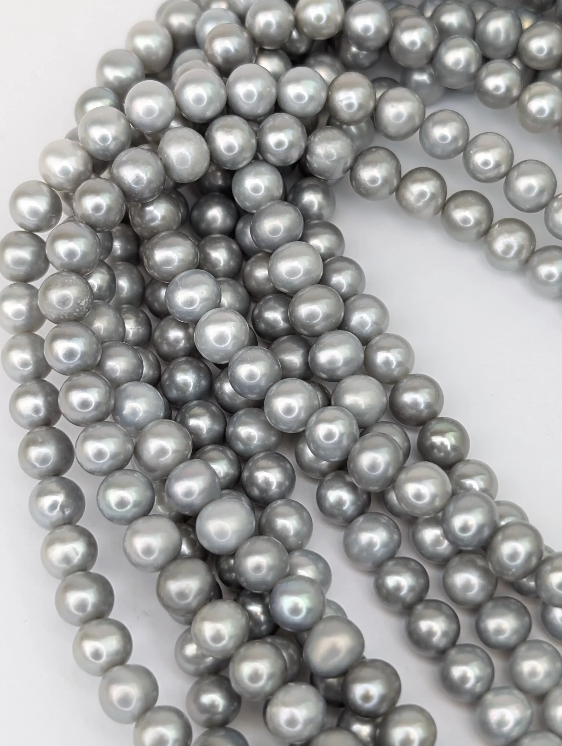 Near-Round 7mm Silver Pearls, Nice Lustre - Image 3
